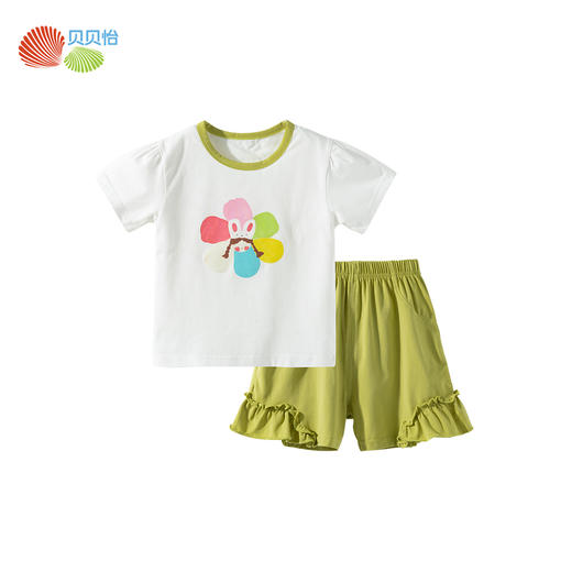 贝贝怡25夏季新款女童卡通印花冰感短袖T恤花边宽松凉感短裤休闲套装ZB2ET002 商品图5