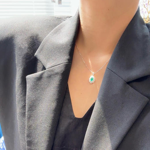 GAONAS 培育祖母绿【矿工的眼泪】时尚贵气百搭百花镶绿项链11306XR 商品图3