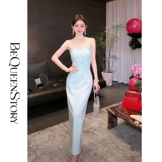 余潇潇【沙漠之花】2025春装新款优雅双层针织乱麻欧若风挂脖连衣裙 商品图3