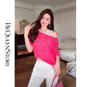 余潇潇【人生滤镜】羊驼毛绵羊毛混纺船领短袖针织衫2025春装新款