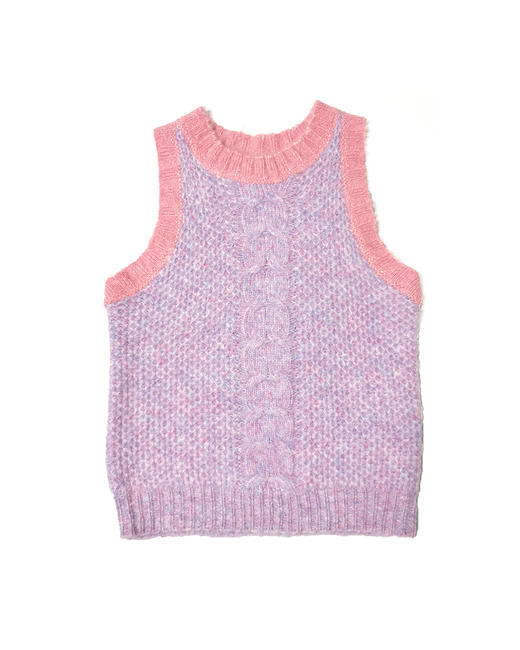 拧花羊驼混纺毛背心浅紫色/绿色 商品图1