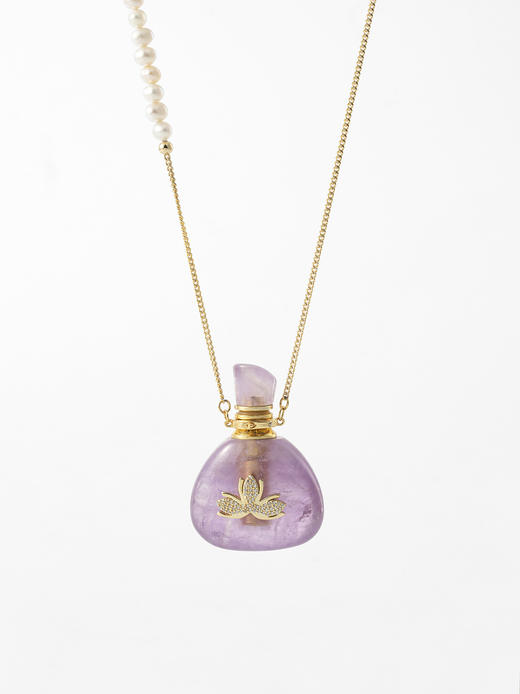 MELI&MOLI |紫水晶中号福袋镶莲花吊坠半边长珍珠串环扣套链—五行之火 商品图0