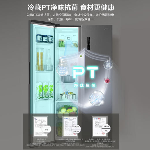 美的（Midea）529升 对开门家用冰箱 智能风冷无霜 一级双变频 冷藏PT净味除菌 恒温保鲜BCD-529WKPM(E) 远山黛【专】 商品图3