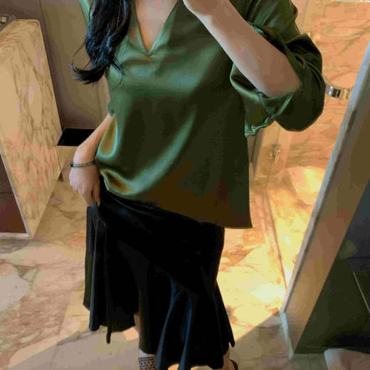 顺丰包邮洛诗琳14028夏季新款设计感不对称分割气质醋酸半裙0719 商品图4