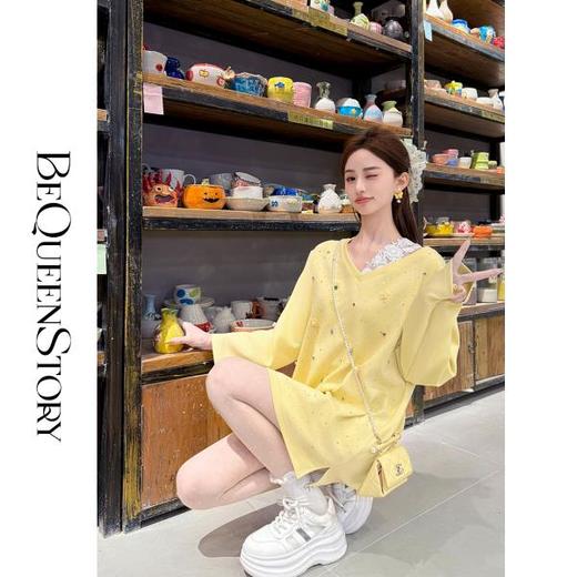 韩韩IU【柠檬花屿】2025春装新款时尚百搭柔软亲肤V领女式宽松卫衣 商品图2