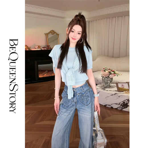 余潇潇【夏日香气】时尚百搭圆领短袖针织衫搭配披肩2025春季新款 商品图2