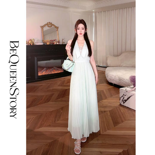 余潇潇【海上风琴】2025春装新款欧若风轻奢精致压褶无袖翻领连衣 商品图2