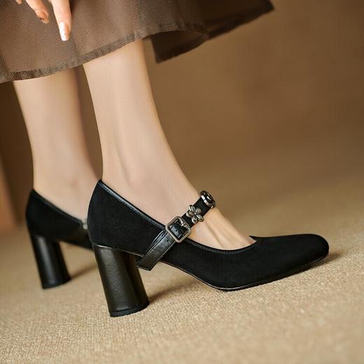 【预售5天】真皮棕色玛丽珍鞋复古金属花朵一字扣带高跟鞋四季法式绝美单鞋女MNLS&D2480 商品图3