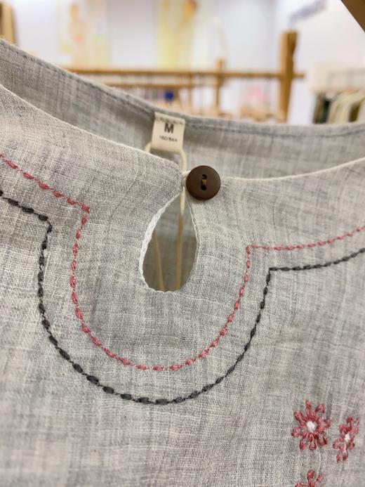 松植屋女士《白喆》圆领七分袖九分裤睡衣套装女款色织双层纱家居服 商品图8