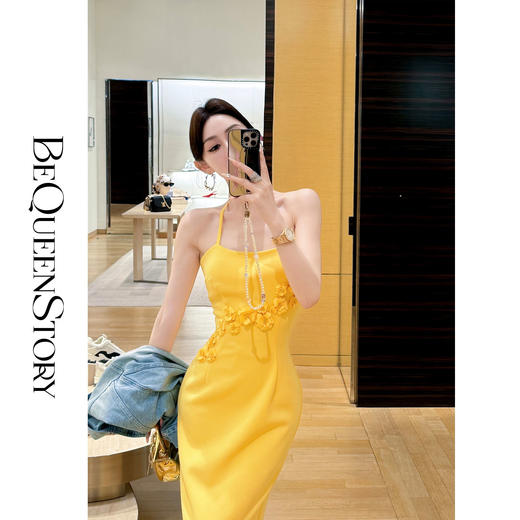 余潇潇【沙漠之花】2025春装新款优雅双层针织乱麻欧若风挂脖连衣裙 商品图4