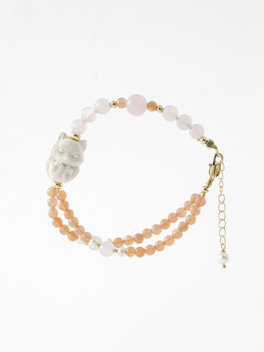 MELI&MOLI |猛犸象牙精雕小狐狸珠 太阳石粉水晶手链—五行之金 商品图4