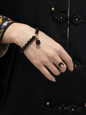 MELI&MOLI |黑耀石迷你方糖瓶黑耀石圆珠弹力手链—五行之水