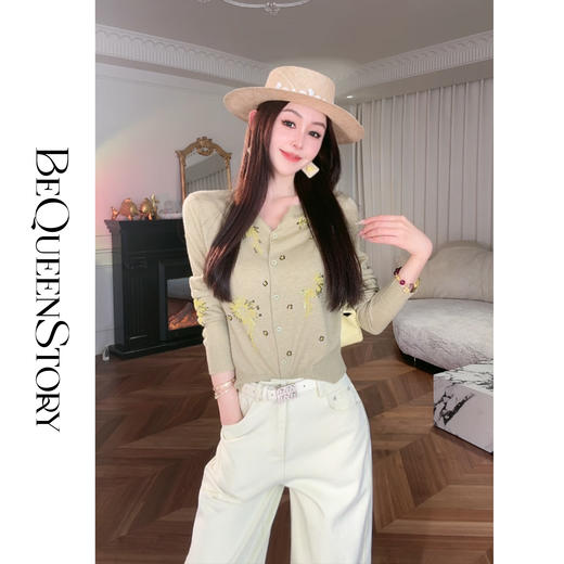 余潇潇【梦露奇想】2025春装新款珠片刺绣绵羊毛混纺圆领修身针织衫 商品图3