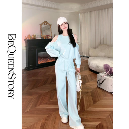 余潇潇【元气曼波】2025春装新款欧若风拼接花边露肩卫衣&休闲裤 商品图3