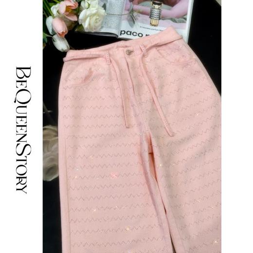 余潇潇【甜蜜宠儿】2025春装新款波纹设计手工烫钻抽绳直筒牛仔裤 商品图4