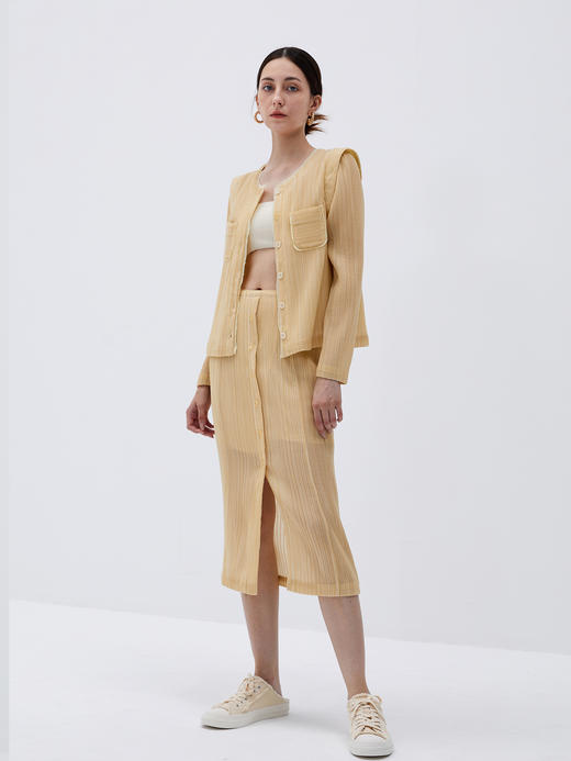 褶皱手工肌理面料淡黄色/浅绿色套装 商品图2