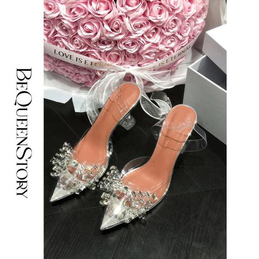 余潇潇配饰 跟高7cm防滑透明水钻装饰百搭舒适羊皮垫气质高跟鞋 商品图2