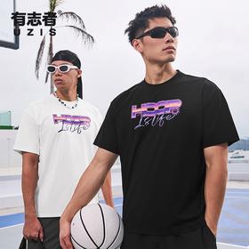有志者UZIS 美式运动短袖男夏季新款宽松透气复古休闲圆领T恤迷幻