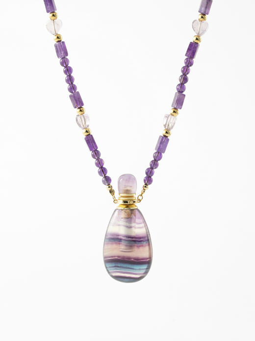 MELI&MOLI |紫莹大号水滴形吊坠心形珠点缀紫水晶珠串项链—五行之火 商品图1