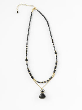 MELI&MOLI |彩虹黑耀石迷你福袋吊坠玛瑙随形珠点缀双层项链—五行之水