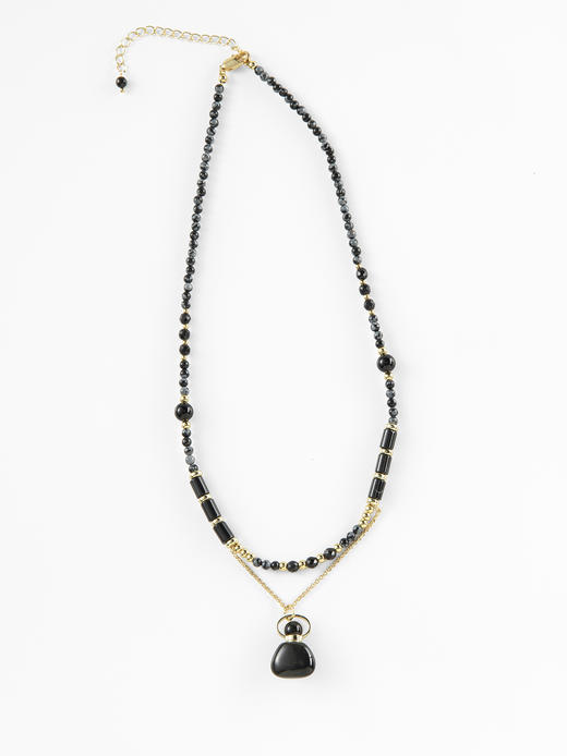 MELI&MOLI |彩虹黑耀石迷你福袋吊坠玛瑙随形珠点缀双层项链—五行之水 商品图0