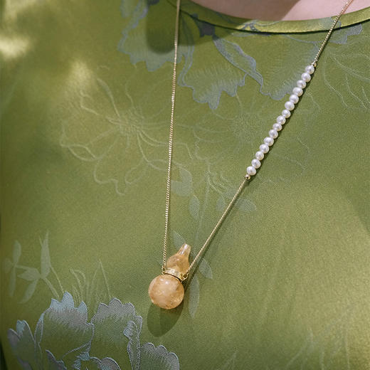 MELI&MOLI |黄水晶葫芦形吊坠半边长珍珠串环扣套链—五行之土 商品图5
