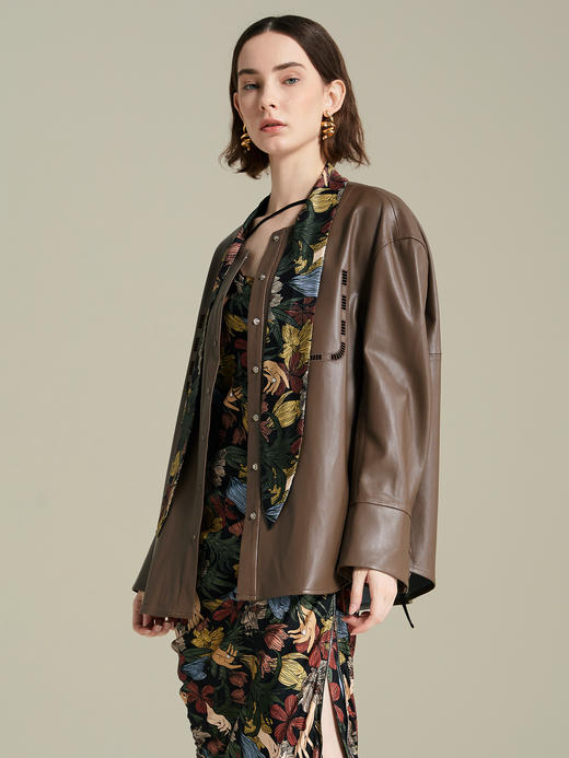 手语花飘带环保素皮外套 商品图4