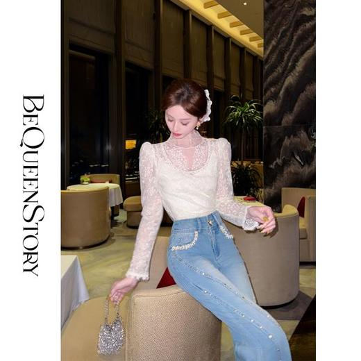 韩韩IU【月光缪斯】2025春装新款高定轻奢立体手工蕾丝花边女式上衣 商品图4