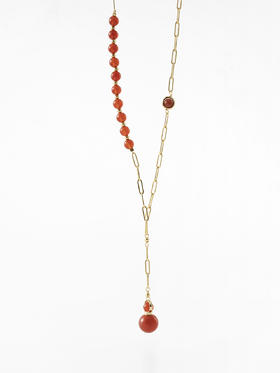 MELI&MOLI |红玛瑙迷你圆球吊坠圆珠串点缀0字项链—五行之火