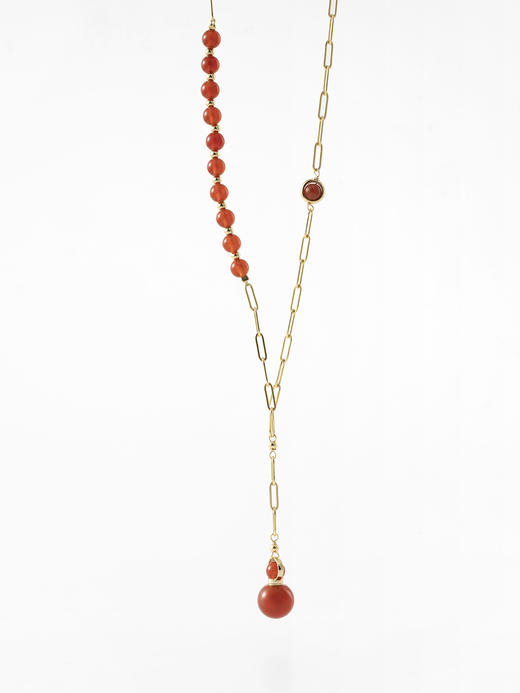 MELI&MOLI |红玛瑙迷你圆球吊坠圆珠串点缀0字项链—五行之火 商品图0
