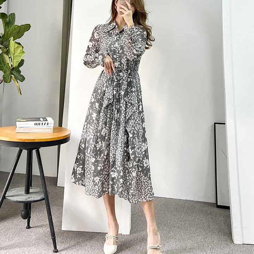顺丰包邮洛诗琳13702春季优雅连衣裙2025新款设计感印花衬衫裙887 商品图0