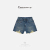 COCO ZONE 美式复古蓝色撕破毛边牛仔短裤ACD1A0423 商品缩略图0