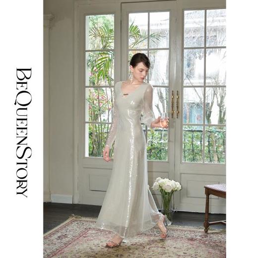 余潇潇【月光典藏】2025早春气质圆领重工亮片轻奢高级感优雅连衣裙 商品图3