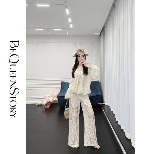 余潇潇【藤花蔓影】手工钉珠高级感蕾丝上衣&休闲裤2025春装新款 商品图0