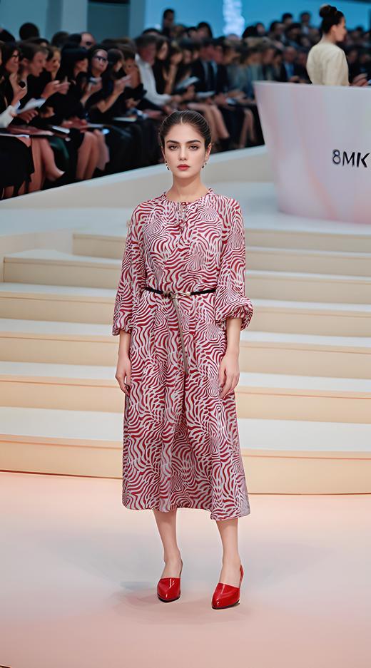 交叉小荷叶V领腰带长款连衣裙 商品图0