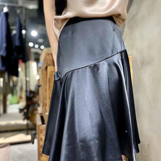顺丰包邮洛诗琳14028夏季新款设计感不对称分割气质醋酸半裙0719 商品图0