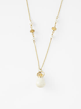 下架|MELI&MOLI |猛犸象牙精雕刻圆福袋 黄水晶珍珠点缀项链—五行之金