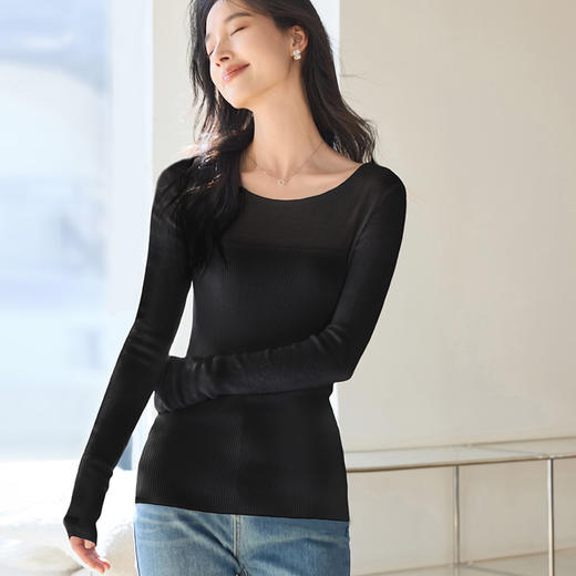 VICTORIA&VERA女装春季“内搭伴侣”简约气质肩部半透小性感修身针织衫 商品图3