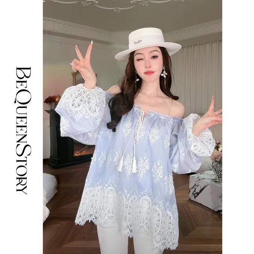 余潇潇【海岛情诗】2025春装新款气质镂空刺绣上衣&短裤欧若风套装 商品图2