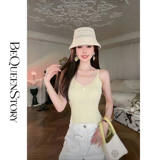 余潇潇【布朗慕斯】2025春装新款时髦肌理感纱线领口手工缝珠吊带 商品图0