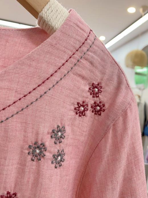 松植屋女士《白喆》圆领七分袖九分裤睡衣套装女款色织双层纱家居服 商品图3