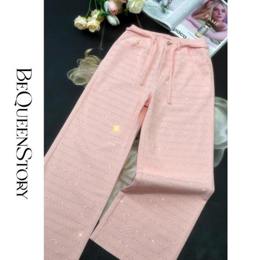 余潇潇【甜蜜宠儿】2025春装新款波纹设计手工烫钻抽绳直筒牛仔裤 商品图3