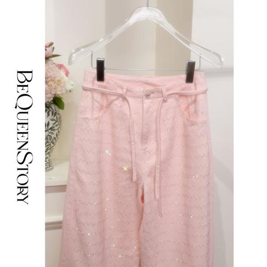 余潇潇【甜蜜宠儿】2025春装新款波纹设计手工烫钻抽绳直筒牛仔裤 商品图2