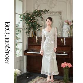 余潇潇【月光典藏】2025早春气质圆领重工亮片轻奢高级感优雅连衣裙