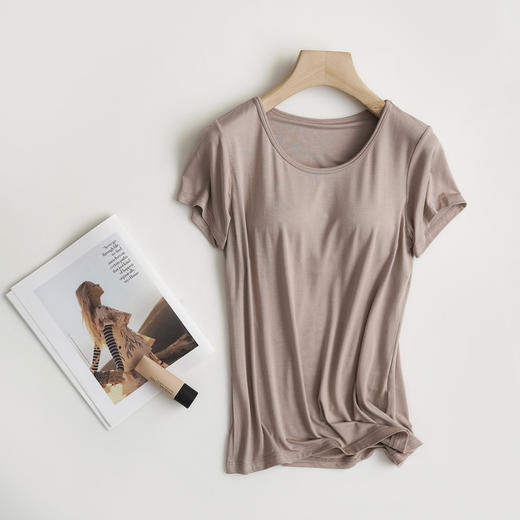 【莫代尔带胸垫】短袖一体式bra-t半袖T恤 商品图9