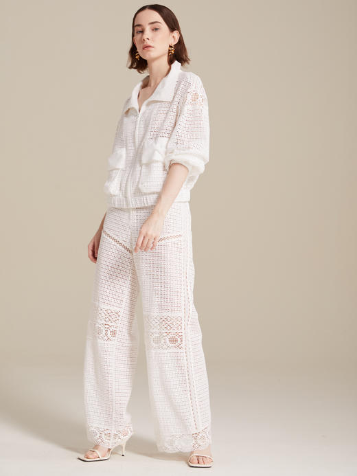 度假风镂空绣花蕾丝拼接外套/长裤 商品图2