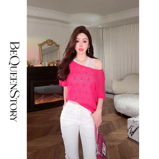 余潇潇【人生滤镜】羊驼毛绵羊毛混纺船领短袖针织衫2025春装新款 商品图3