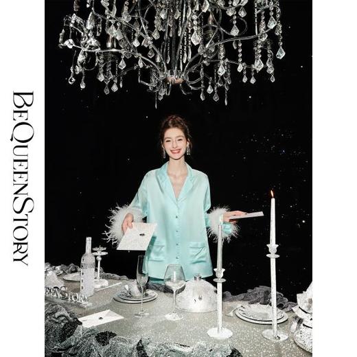 余潇潇【湖面清晨】100桑蚕丝19姆米亲肤宽松开衫睡衣套装2025新款 商品图3