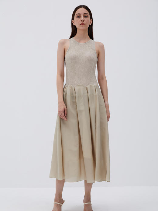 淡米色立体裙摆褶皱背心连衣裙 商品图2