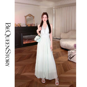 余潇潇【海上风琴】2025春装新款欧若风轻奢精致压褶无袖翻领连衣